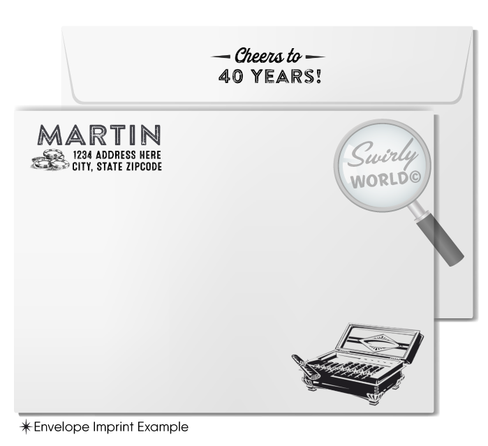 Vintage Cheers for Forty Years Cigar and Poker 40th Birthday Invitation Design Download