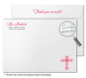 Vintage Style Pink Rosary Cross First Holy Communion Invitation Set - Baptism & Confirmation