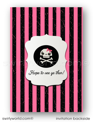 Princess Pirate Birthday Party Invitation Set – Pink & Black Nautical Theme with Custom Girl Pirate
