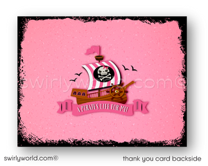 Princess Pirate Birthday Party Invitation Set – Pink & Black Nautical Theme with Custom Girl Pirate