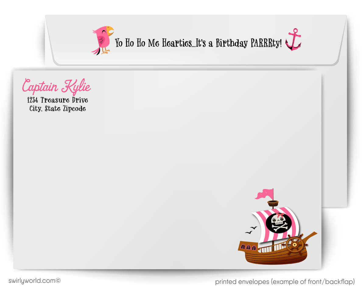 Princess Pirate Birthday Party Invitation Set – Pink & Black Nautical Theme with Custom Girl Pirate