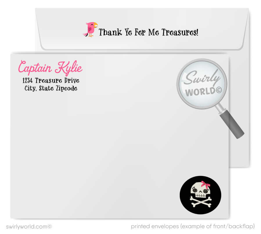 Princess Pirate Birthday Party Invitation Set – Pink & Black Nautical Theme with Custom Girl Pirate