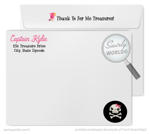 Princess Pirate Birthday Party Invitation Set – Pink & Black Nautical Theme with Custom Girl Pirate