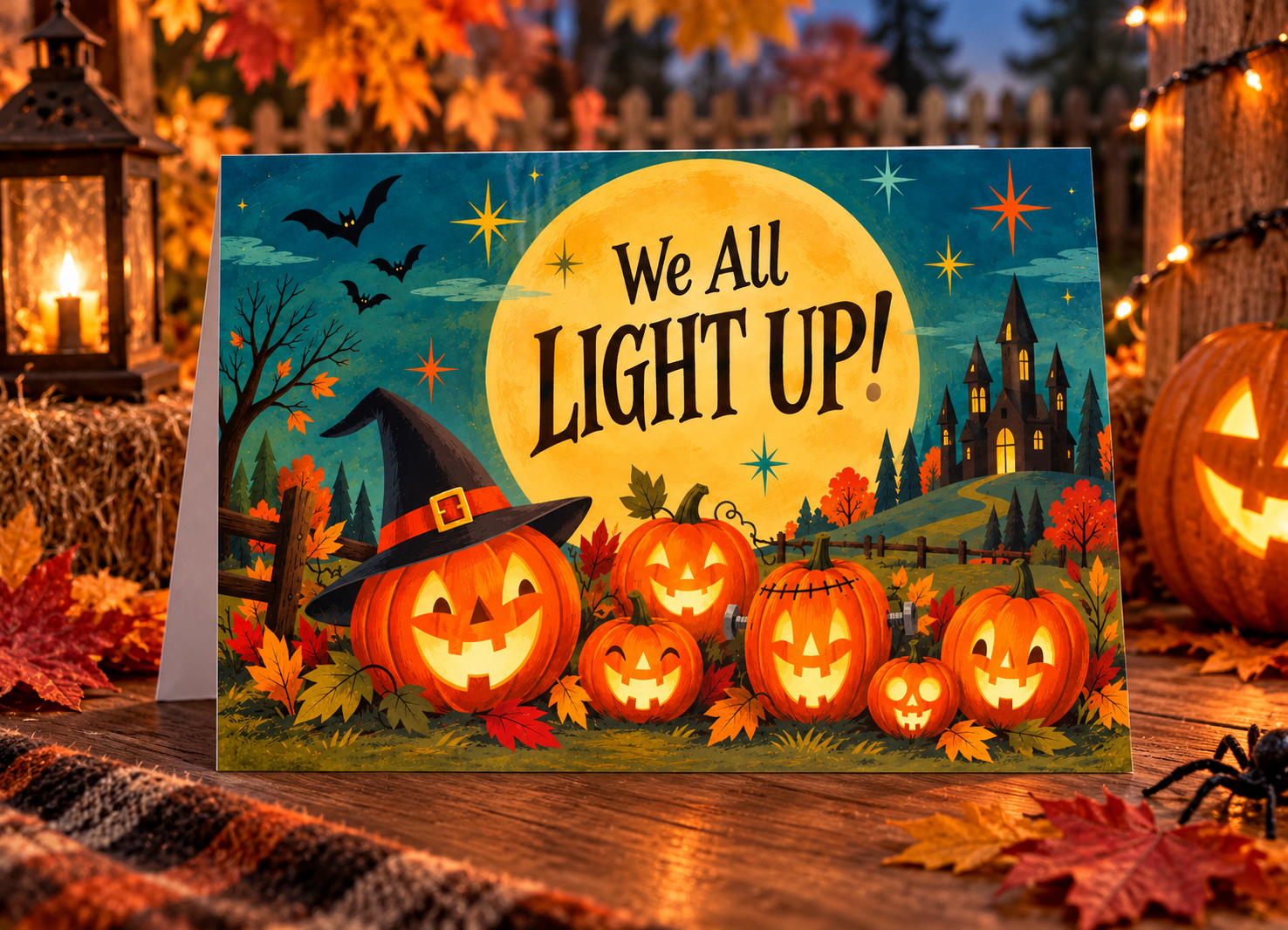 We All Light Up Pumpkin Halloween Greeting Card