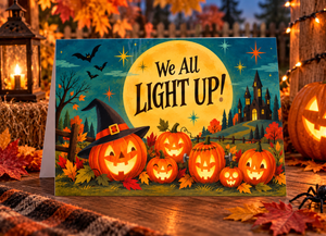 We All Light Up Pumpkin Halloween Greeting Card