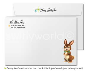 Envelopes with a cartoon rabbit and customizable text area on a white background