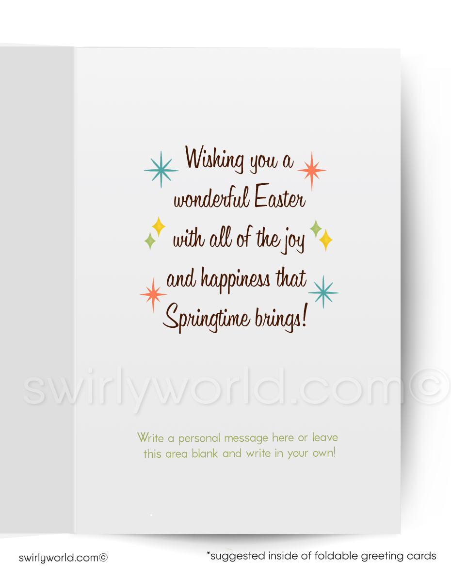 Greeting card with a rabbit and duck by a mailbox