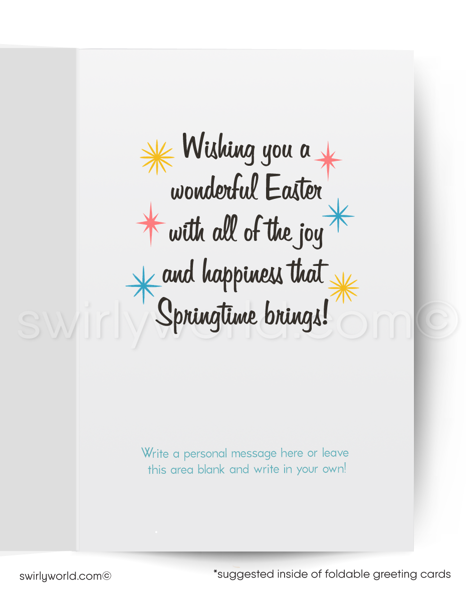 Greeting card with a cartoon lamb holding flowers and the word 'Hello!' on a green background.