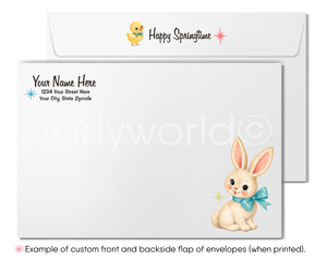 Envelopes with a cute bunny design and customizable text area on a white background