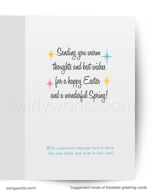 Foldable greeting card with Easter message and colorful stars on a white background