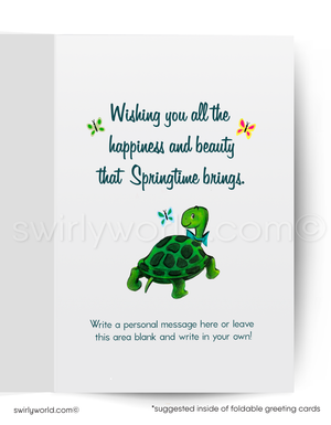 Vintage Spring Card – Bumble Bee on Mushroom in Blooming Forest, Retro Kitschy MCM Design