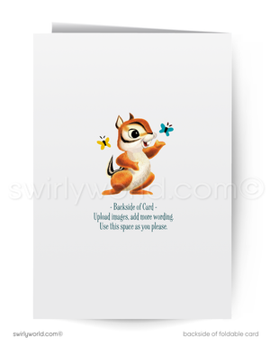 Vintage Spring Card – Bumble Bee on Mushroom in Blooming Forest, Retro Kitschy MCM Design