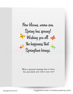 Vintage Spring Card – Kitschy Skunk in Blooming Forest, 1950s-1960s Retro Woodland Design