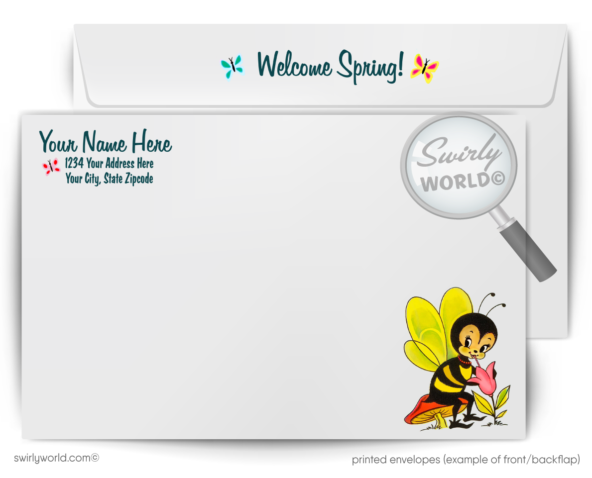 Vintage Spring Card – Kitschy Skunk in Blooming Forest, 1950s-1960s Retro Woodland Design