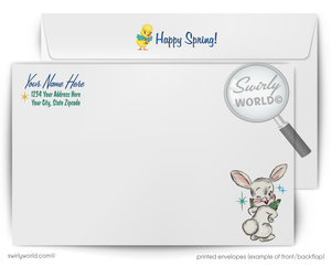 Vintage Happy Easter Greeting Card – Kitschy Bunny in Easter Suit, MCM Atomic Retro