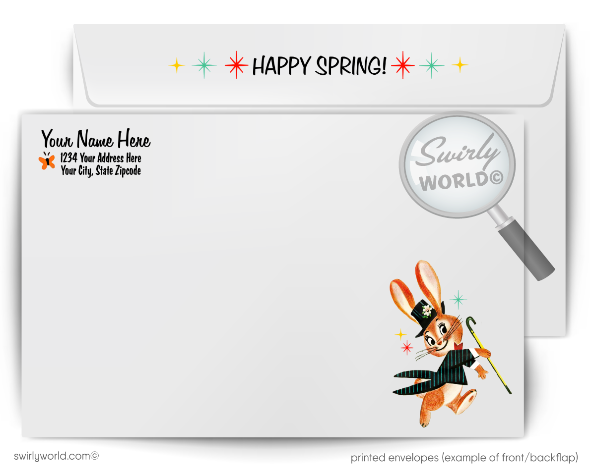 Vintage Easter Card – Dapper Rooster & Chick in Retro Easter Attire, MCM Design