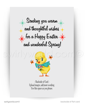 Vintage Easter Card – Dapper Rooster & Chick in Retro Easter Attire, MCM Design