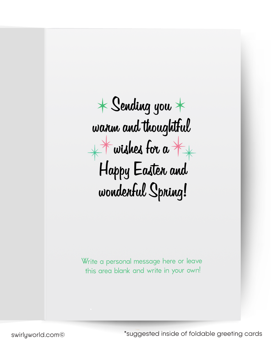 Card with a lamb illustration and 'Happy Springtime!' text on a blue background