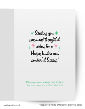 Easter greeting card with text and decorative stars on a white background