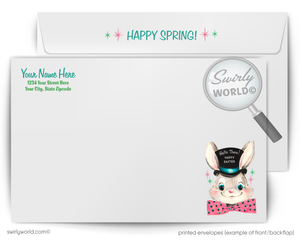 Vintage Easter Card – Kitschy Baby Lamb with Pink Bow, Retro MCM Atomic Design