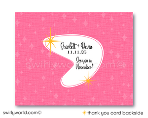 Retro Mid-Century Vintage Pink & Yellow Pin-Up Girl Swinging from Engagement Ring Bridal Shower Digital Invitations