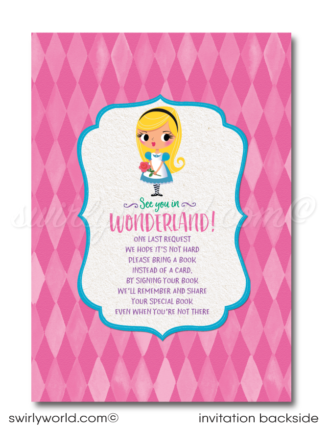 Alice In Wonderland Invitations Personalized with Envelopes, 5 x 7 inc