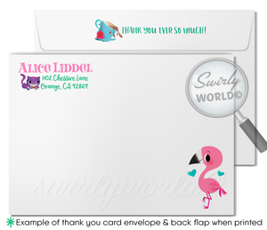 Alice in Onederland Wonderland Girl's 1st First Birthday Mad Hatter's Tea Party Invitation thank you card Set