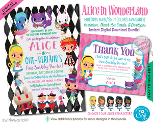 Step into a whimsical world with Swirly World's "Alice in ONEderland" 1st Birthday Invites and Thank You Cards! 🎩🌸 Perfect for a Mad Hatter's Tea Party, this digital download features vintage-inspired designs, capturing the charm of Alice's adventures. Customize easily for a magical and memorable celebration!