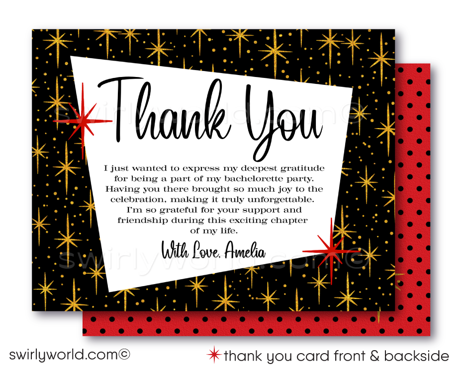 Retro Mid-Century Pin-up Girl Bachelorette Party Invitations & Thank You Cards - Customizable 1950s Glamour Set