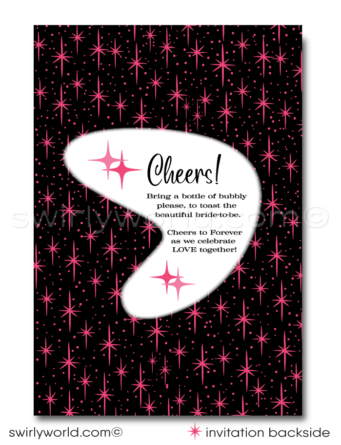 Retro Rockabilly Pink and Black Pinup Girl Bachelorette Party Invitation Digital Downloads