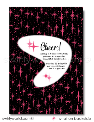 Retro Rockabilly Pink and Black Pinup Girl Bachelorette Party Invitation Digital Downloads