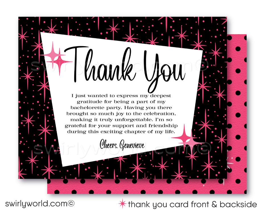 Retro Rockabilly Pink and Black Pinup Girl Bachelorette Party Printed Invitations and Thank You Cards