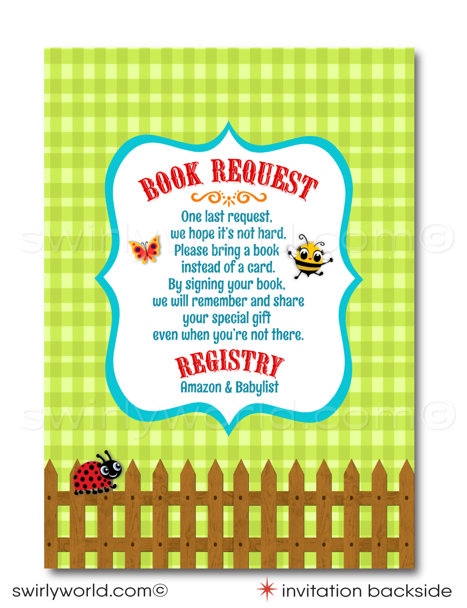 Invite joy with Swirly World's Farmer's Barnyard Baby Shower Invitation! Featuring a cow, lamb, pig, bee, and ladybug, this gender-neutral digital download sets a festive farm atmosphere. Includes invitations, thank you cards, and envelopes, all customizable for a charming celebration of your little one.