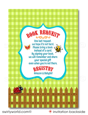 Invite joy with Swirly World's Farmer's Barnyard Baby Shower Invitation and Book Request Card. Featuring a cow, lamb, pig, bee, and ladybug, this gender-neutral digital download sets a festive farm atmosphere. Includes invitations, thank you cards, and envelopes, all customizable for a charming celebration of your little one.