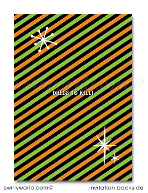 Cute Retro Atomic Mod Witch "Bewitched" Halloween Party Invitation Evite Digital Download