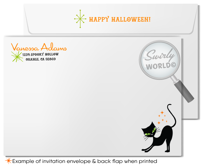 Cute Retro Atomic Mod Witch "Bewitched" Halloween Party Invitation Evite Digital Download