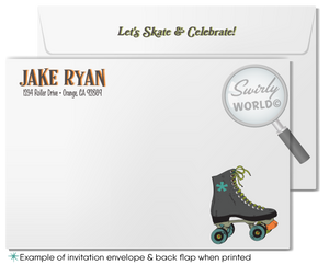 Roll back in time with our Vintage 70s Roller Skate Birthday Invitation! This digital bundle features a retro skate design, psychedelic backdrop, and cool distressed effect. Includes invitations, thank you cards, and envelopes. Easily customizable and perfect for a retro-themed party!