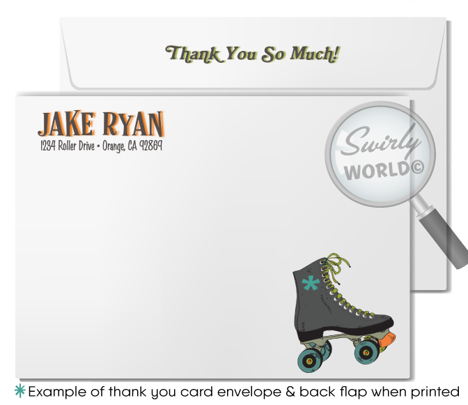 Roller Skate Rink Theme Roller Skating Birthday Party thank you cards for Boys Digital Download