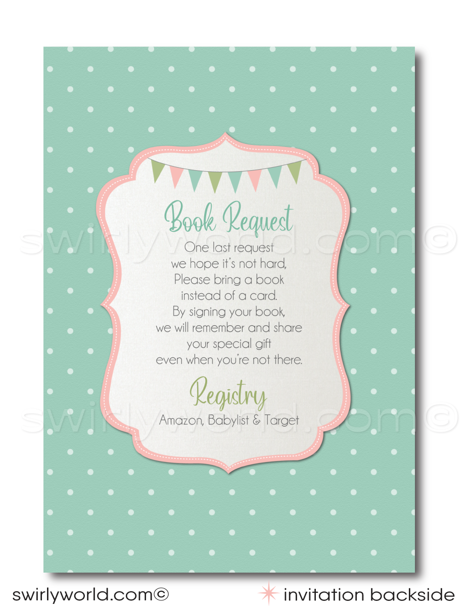 Invite guests to a nostalgic carousel-themed baby shower with Swirly World's Vintage Carousel Invitation Set. Features pastel colors, retro typography, and classic polka dots. Easily editable on Corjl. Perfect for a charming celebration at a park carousel. Includes invitations, thank you cards, and envelopes.