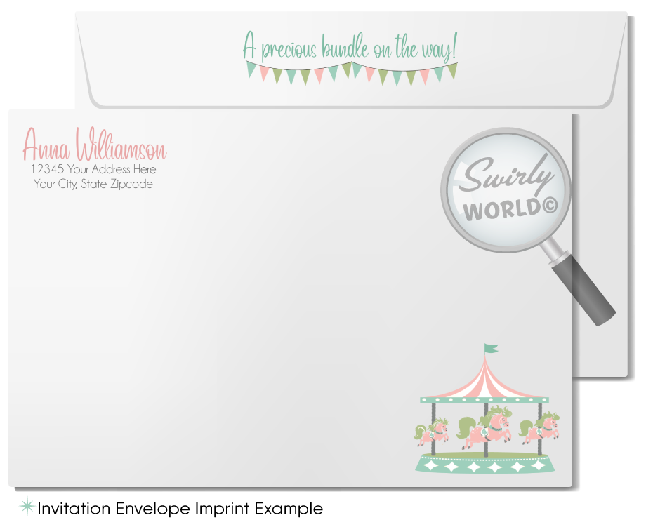 Vintage Carousel Baby Shower Invitation and Thank You Card Digital Download Bundle
