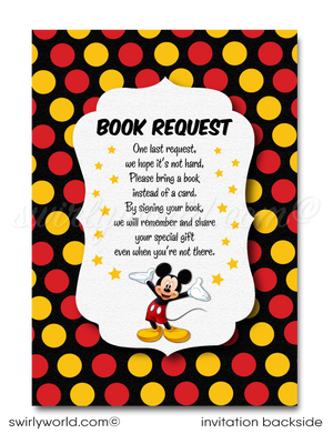 Celebrate your little one's milestone with our Classic Vintage-Style Mickey Mouse 1st Birthday Invitation Set. This digital bundle features whimsical red and yellow polka dots against a black, mouse-shaped background. Easily customizable with Corjl, it includes invitations, thank you cards, and coordinating envelopes.