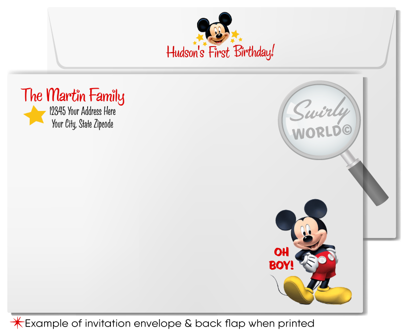 Vintage Mickey Mouse First 1st Birthday Party Invitation Digital Download for Girl or Boy