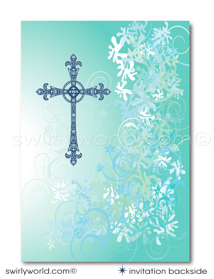 Enhance your First Holy Communion with our downloadable invitation set, designed specifically for boys with a retro vintage aesthetic. Each set includes a customizable invitation, thank you card, and envelopes, featuring old-school fonts and an ornate cross. 