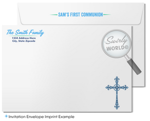 Printed First Holy Communion Invitation Set for Boys - Vintage Retro Design, Editable for Baptism & Confirmation