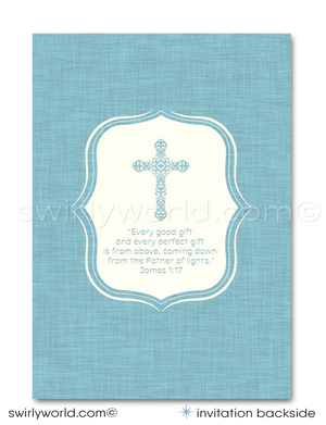 Vintage Blue Cross Dove First Holy Communion Invitations and Thank You Cards for Boys