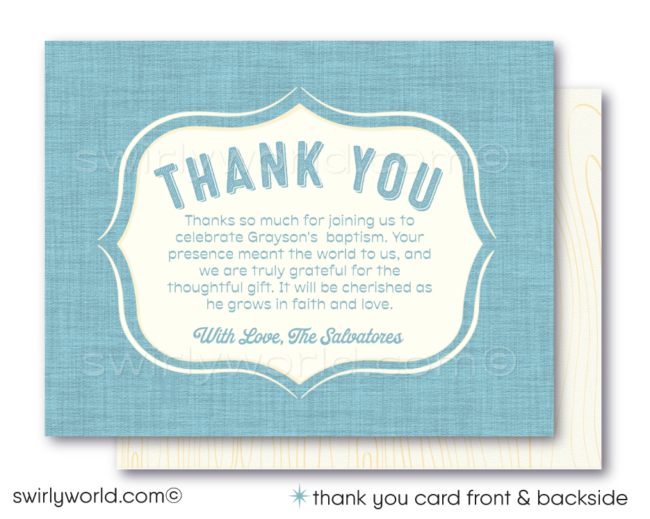 Vintage Blue Cross and Dove First 1st Holy Communion Invitation and Thank You Card for Boys