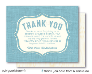 Vintage Blue Cross and Dove First 1st Holy Communion Invitation and Thank You Card for Boys