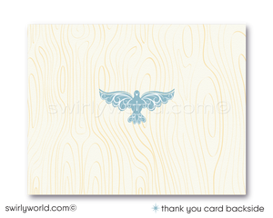 Vintage Blue Cross and Dove First 1st Holy Communion Invitation and Thank You Card for Boys