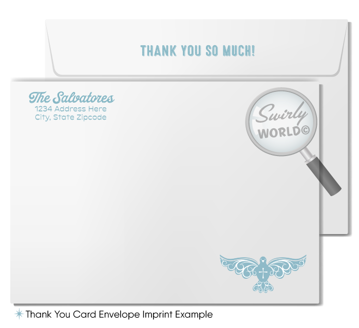 Vintage Blue Cross and Dove First 1st Holy Communion Invitation and Thank You Card for Boys