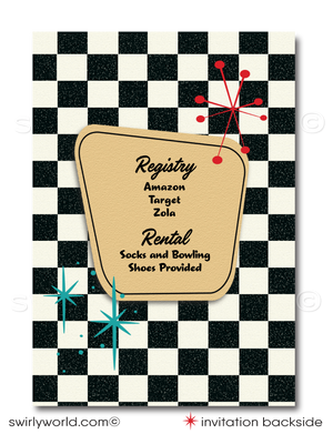 Retro Bowling 1950s Mid-Century Wedding Engagement Party Invitation Digital Download